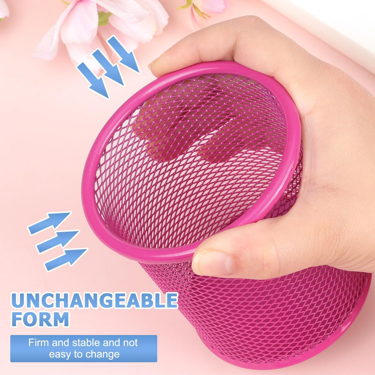 Pen Holder Cup for Desk, Wire Mesh Pencil Cup Holder, Pink