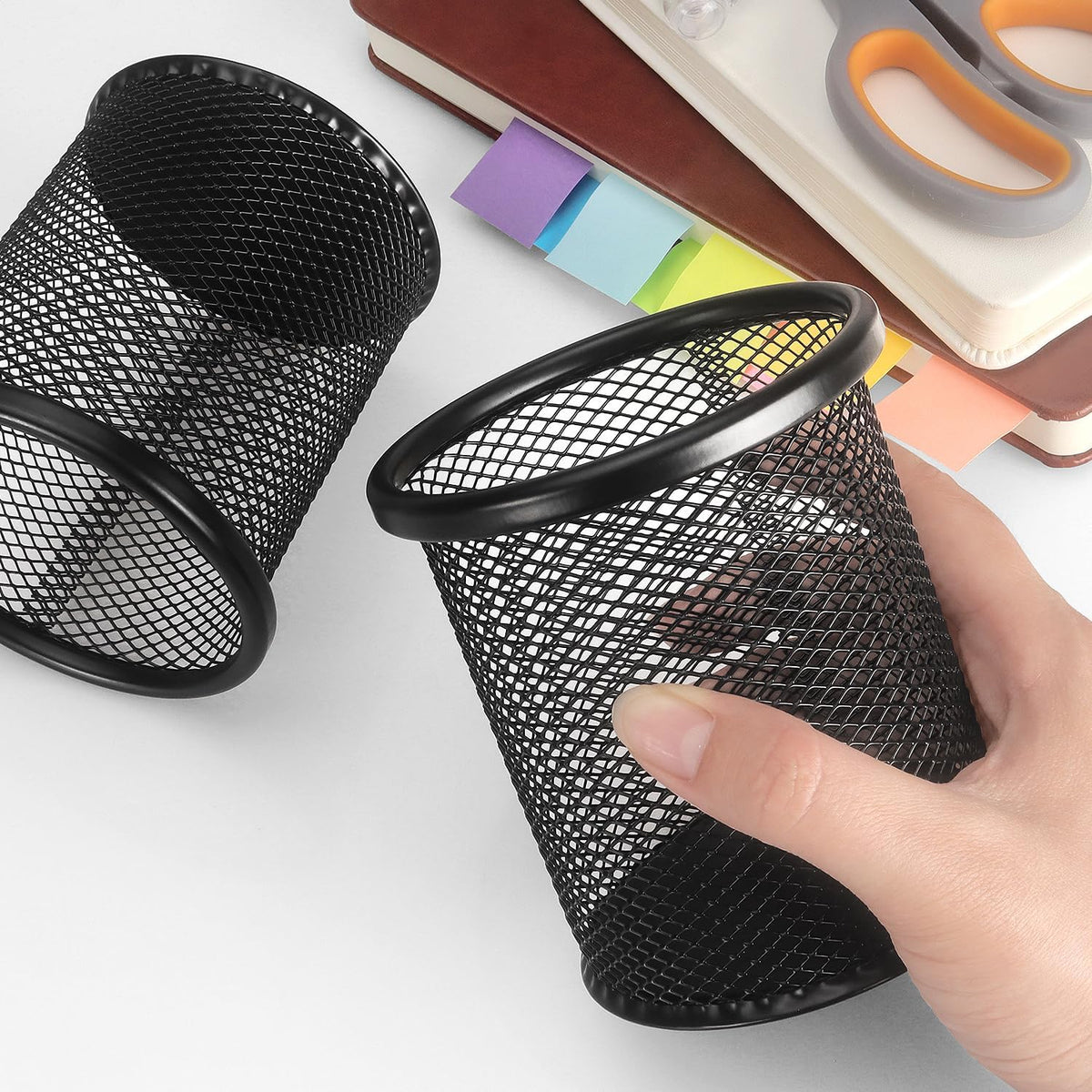 Pen Holder Cup for Desk, Wire Mesh Pencil Cup Holder, Pink