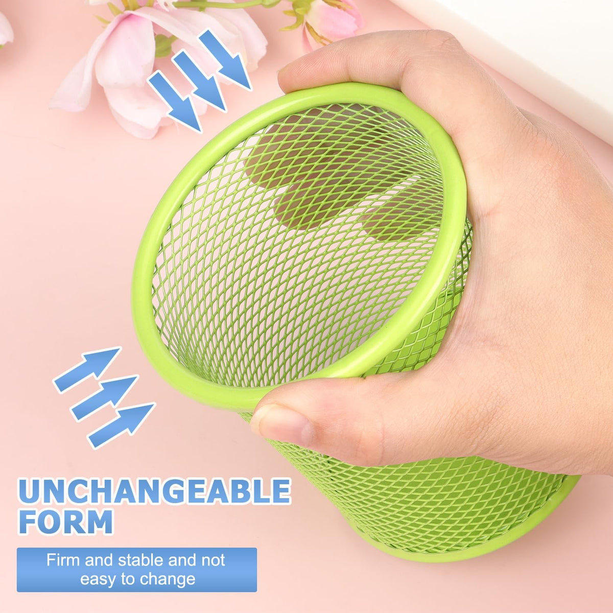 Pen Holder Cup for Desk, Wire Mesh Pencil Cup Holder, Pink