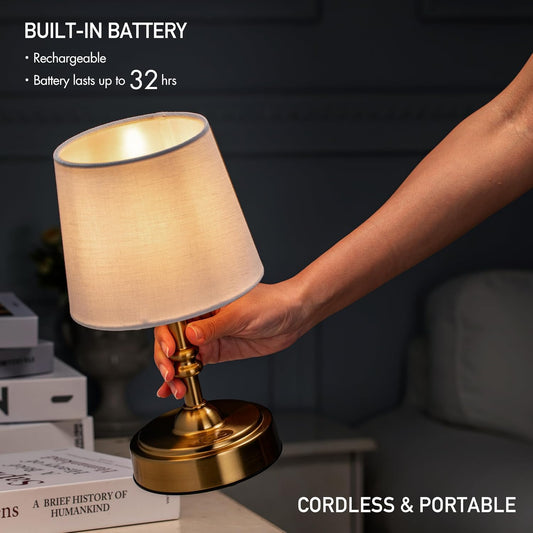 Seraph mini – Cordless LED Table Lamp with Dimmer, Built-in Rechargeable Battery, 3-Level Brightness, Patio Table Lamp, Bedside Night Lamp, Ambient Light for Restaurant, Antique Brass
