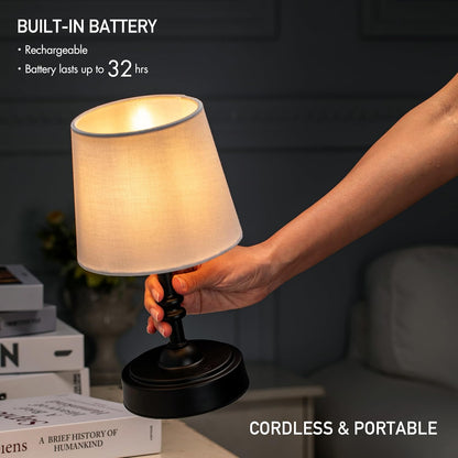 Seraph mini – Cordless LED Table Lamp with Dimmer, Built-in Rechargeable Battery, 3-Level Brightness, Patio Table Lamp, Bedside Night Lamp, Ambient Light for Restaurant, Antique Brass