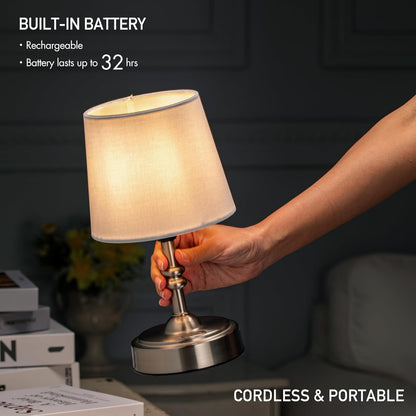 Seraph mini – Cordless LED Table Lamp with Dimmer, Built-in Rechargeable Battery, 3-Level Brightness, Patio Table Lamp, Bedside Night Lamp, Ambient Light for Restaurant, Antique Brass