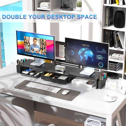 Dual Monitor Stand Riser With Drawer and 2 Pen Holders