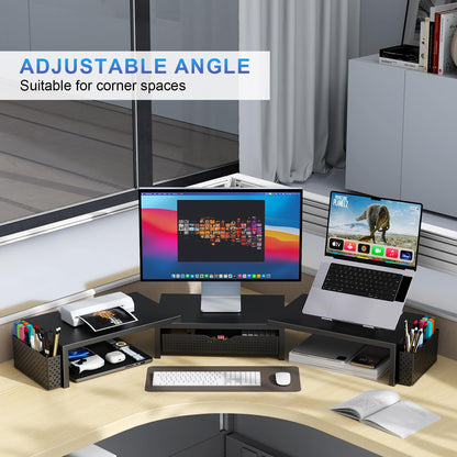 Dual Monitor Stand Riser With Drawer and 2 Pen Holders