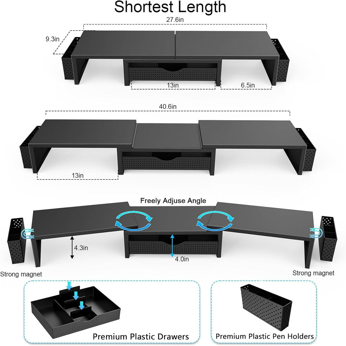 Dual Monitor Stand Riser With Drawer and 2 Pen Holders