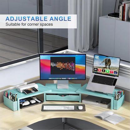 Dual Monitor Stand Riser With Drawer and 2 Pen Holders