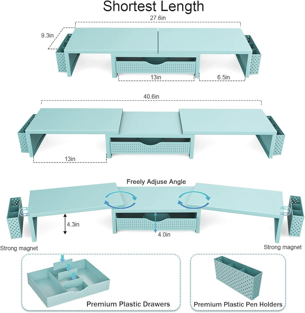 Dual Monitor Stand Riser With Drawer and 2 Pen Holders