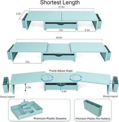 Dual Monitor Stand Riser With Drawer and 2 Pen Holders