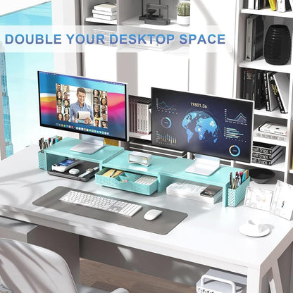 Dual Monitor Stand Riser With Drawer and 2 Pen Holders
