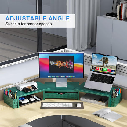 Dual Monitor Stand Riser With Drawer and 2 Pen Holders
