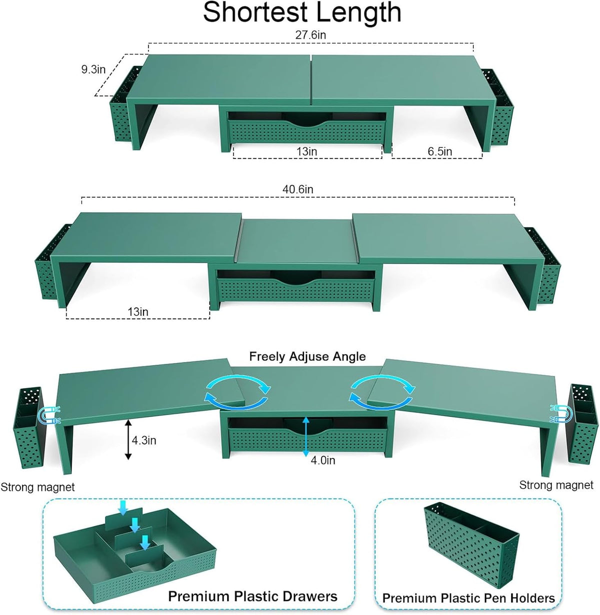Dual Monitor Stand Riser With Drawer and 2 Pen Holders