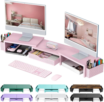 Dual Monitor Stand Riser With Drawer and 2 Pen Holders