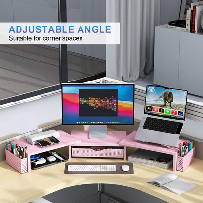 Dual Monitor Stand Riser With Drawer and 2 Pen Holders