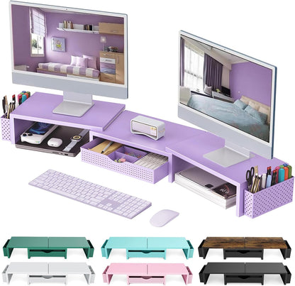 Dual Monitor Stand Riser With Drawer and 2 Pen Holders
