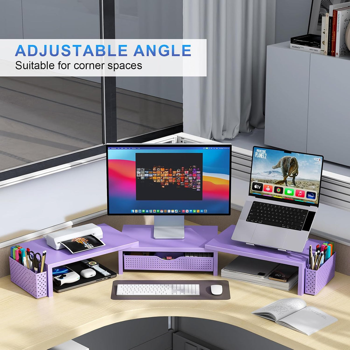 Dual Monitor Stand Riser With Drawer and 2 Pen Holders