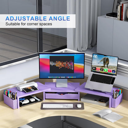 Dual Monitor Stand Riser With Drawer and 2 Pen Holders