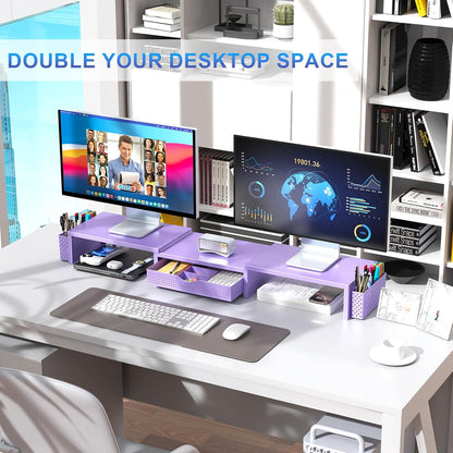 Dual Monitor Stand Riser With Drawer and 2 Pen Holders