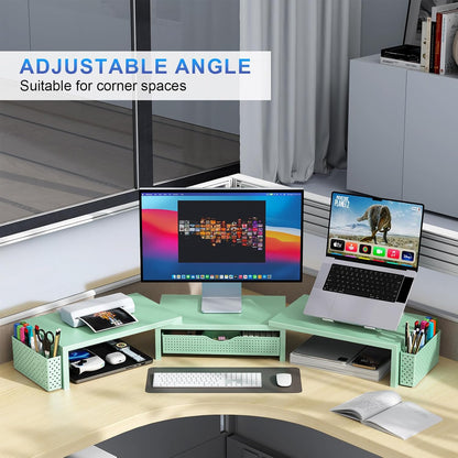 Dual Monitor Stand Riser With Drawer and 2 Pen Holders