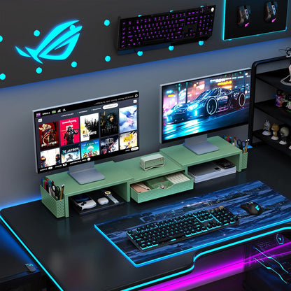 Dual Monitor Stand Riser With Drawer and 2 Pen Holders