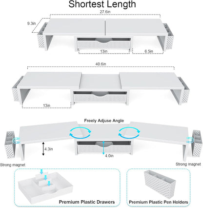 Dual Monitor Stand Riser With Drawer and 2 Pen Holders