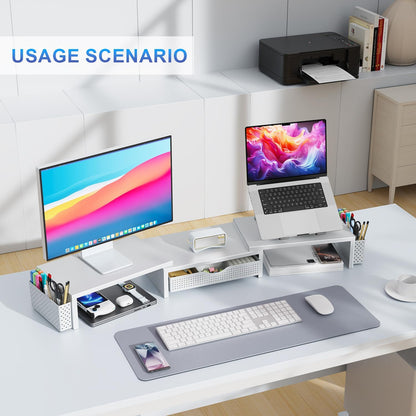 Dual Monitor Stand Riser With Drawer and 2 Pen Holders