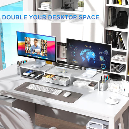 Dual Monitor Stand Riser With Drawer and 2 Pen Holders