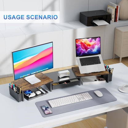 Dual Monitor Stand Riser With Drawer and 2 Pen Holders