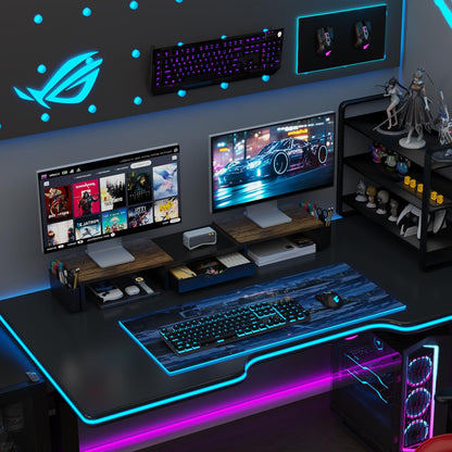 Dual Monitor Stand Riser With Drawer and 2 Pen Holders