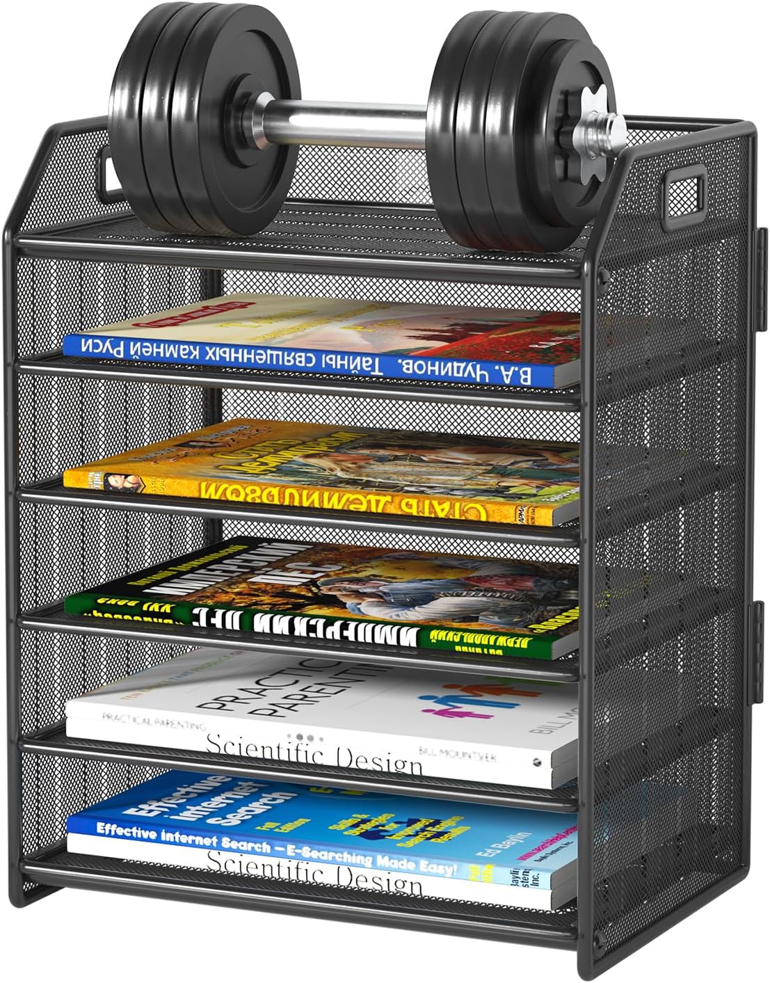 6 Tier Paper Organizer Letter Tray, Metal Mesh Paper Tray Organizer for Desk with Pull-Out Bottom Tray, Desktop File Organizer for Letter/A4 Files, Office Home Classroom, Black