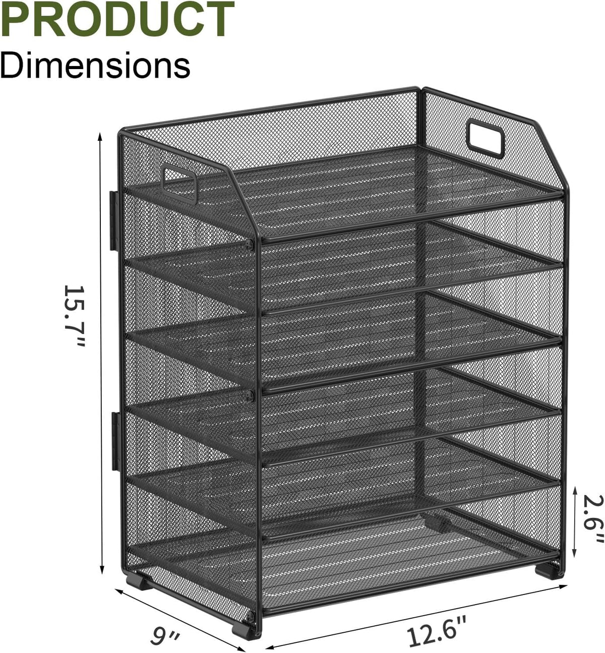6 Tier Paper Organizer Letter Tray, Metal Mesh Paper Tray Organizer for Desk with Pull-Out Bottom Tray, Desktop File Organizer for Letter/A4 Files, Office Home Classroom, Black