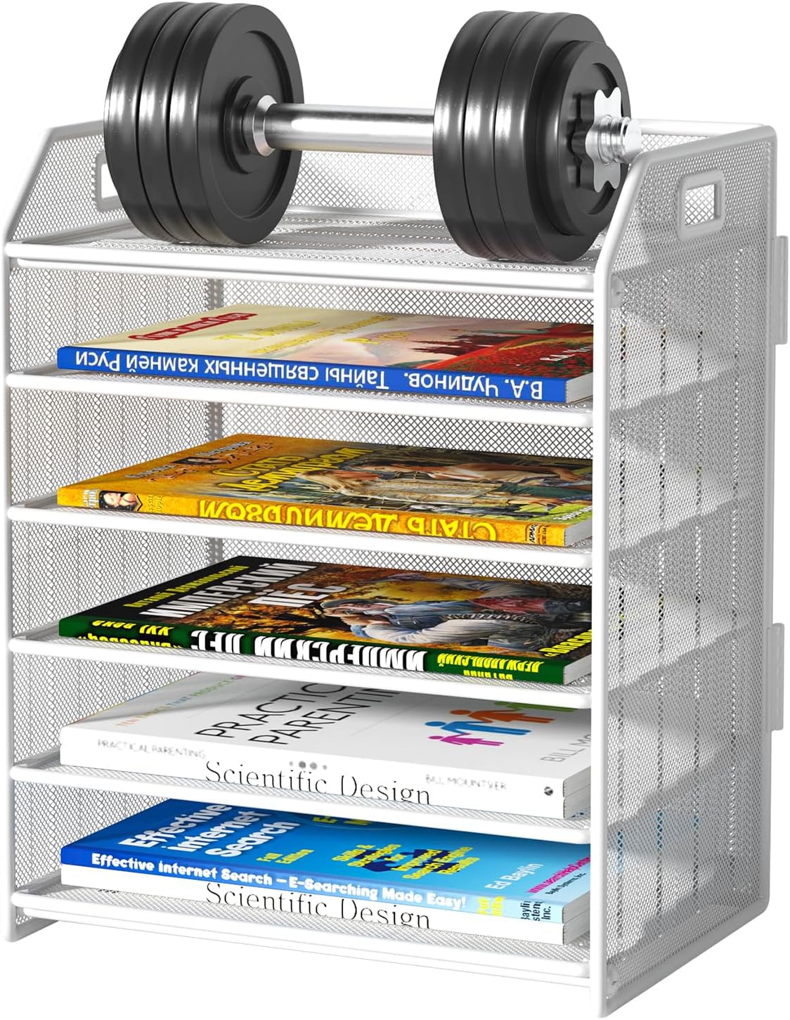 6 Tier Paper Organizer Letter Tray, Metal Mesh Paper Tray Organizer for Desk with Pull-Out Bottom Tray, Desktop File Organizer for Letter/A4 Files, Office Home Classroom, Black