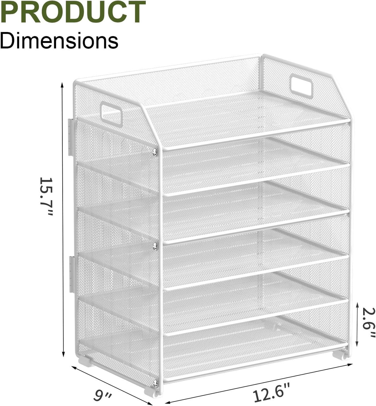 6 Tier Paper Organizer Letter Tray, Metal Mesh Paper Tray Organizer for Desk with Pull-Out Bottom Tray, Desktop File Organizer for Letter/A4 Files, Office Home Classroom, Black