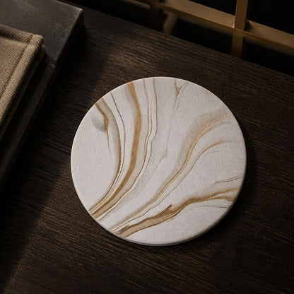 Absorbent Stone Coasters Set of 6 with Holder – Diatomite Drink Coasters for Cups & Table Protection, Modern Coffee Table, Office Desk & Bar Decor, Outdoor Patio Use, Gift-Ready
