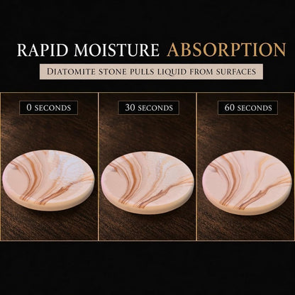 Absorbent Stone Coasters Set of 6 with Holder – Diatomite Drink Coasters for Cups & Table Protection, Modern Coffee Table, Office Desk & Bar Decor, Outdoor Patio Use, Gift-Ready