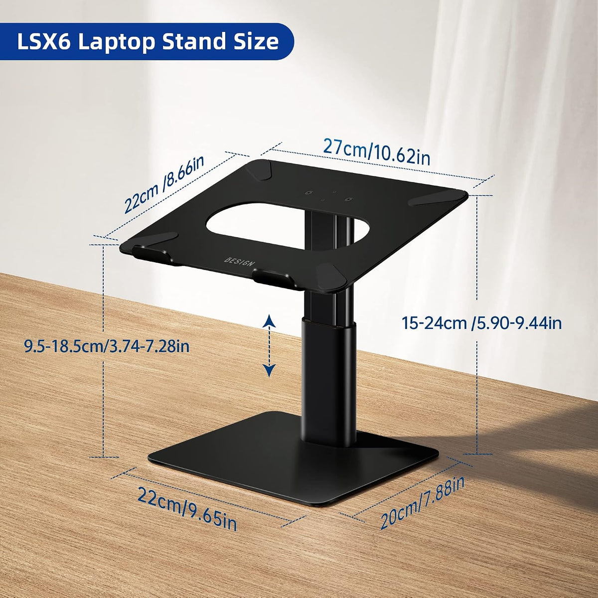 LSX6N Laptop Stand, Ergonomic Adjustable Notebook Riser, Computer Holder, Laptop Mount Compatible with 10-15.6" Laptops, Black