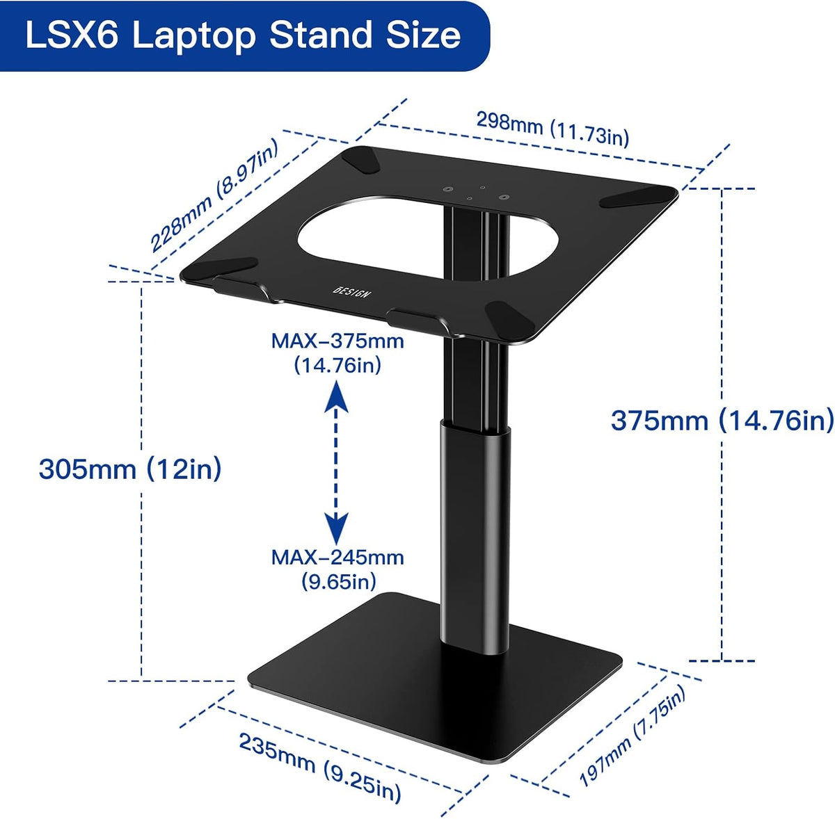 LSX6N Laptop Stand, Ergonomic Adjustable Notebook Riser, Computer Holder, Laptop Mount Compatible with 10-15.6" Laptops, Black