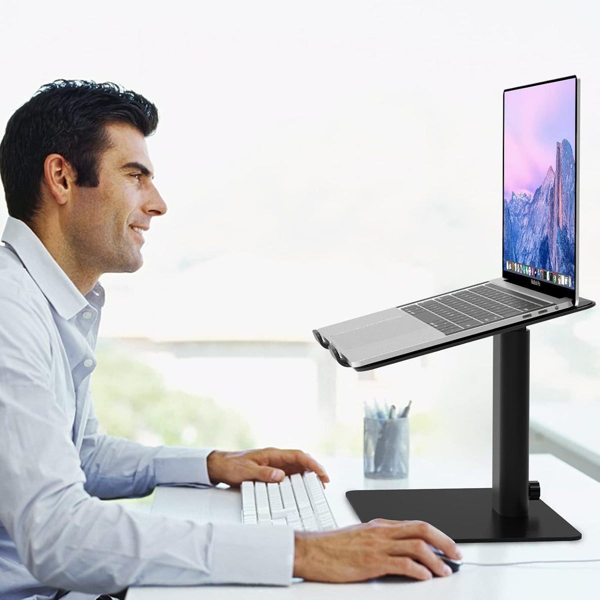 LSX6N Laptop Stand, Ergonomic Adjustable Notebook Riser, Computer Holder, Laptop Mount Compatible with 10-15.6" Laptops, Black