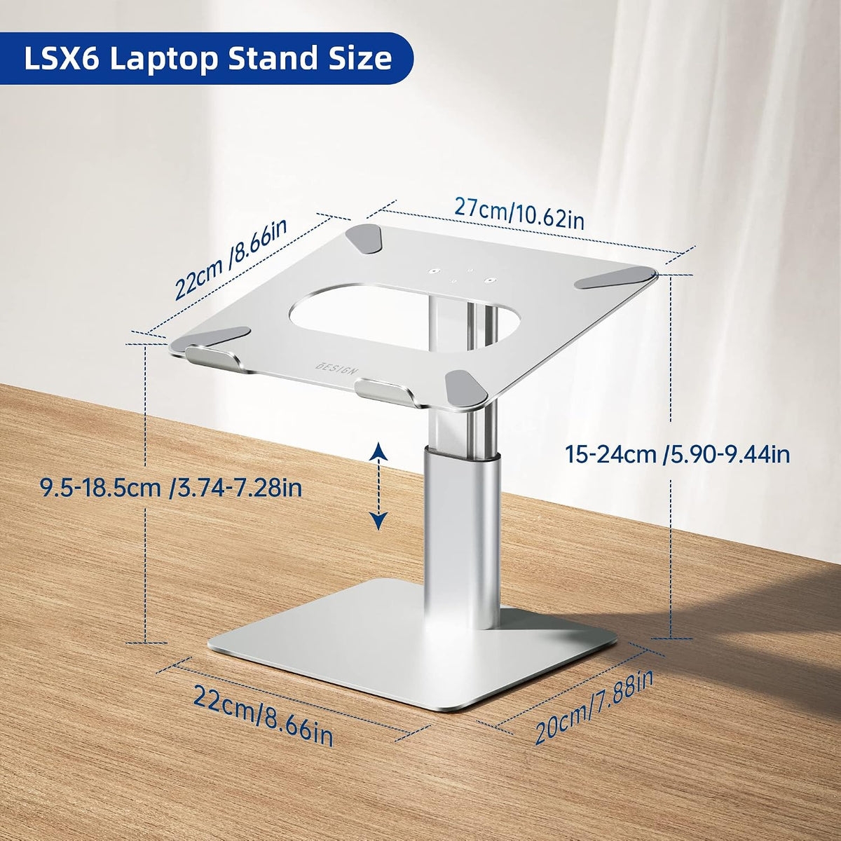 LSX6N Laptop Stand, Ergonomic Adjustable Notebook Riser, Computer Holder, Laptop Mount Compatible with 10-15.6" Laptops, Black