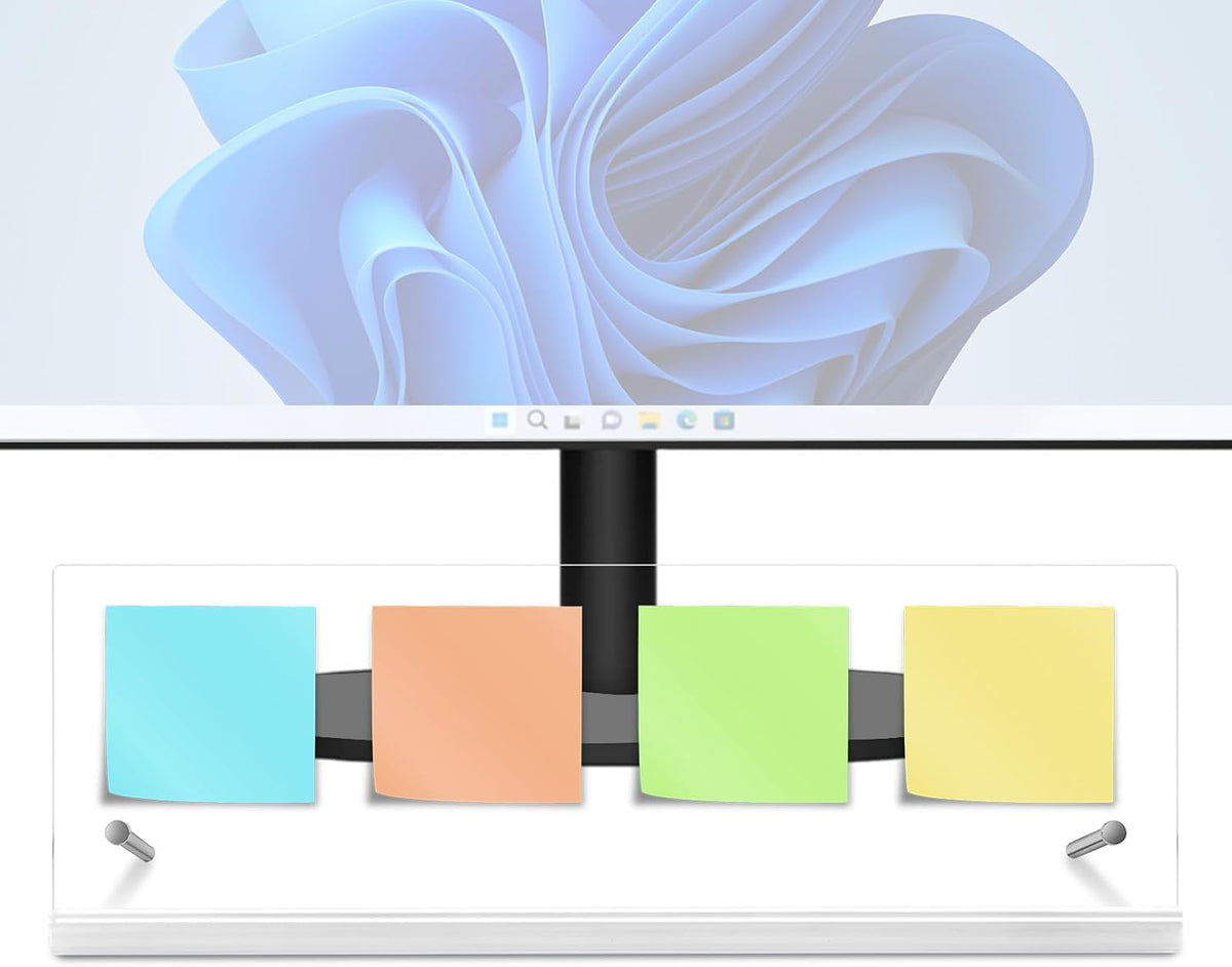 [ ] Monitor Memo Board 14 x 5 in, Monitor Sticky Note Holder for Computer Screen, No-Adhesive Under Monitor Note Organizer, Clear Acrylic for Office Desk