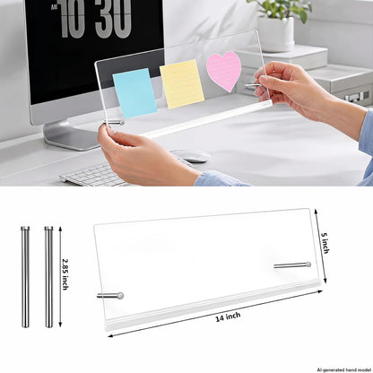 [ ] Monitor Memo Board 14 x 5 in, Monitor Sticky Note Holder for Computer Screen, No-Adhesive Under Monitor Note Organizer, Clear Acrylic for Office Desk