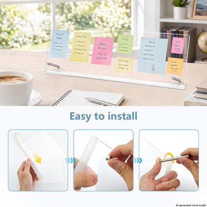 [ ] Monitor Memo Board 14 x 5 in, Monitor Sticky Note Holder for Computer Screen, No-Adhesive Under Monitor Note Organizer, Clear Acrylic for Office Desk
