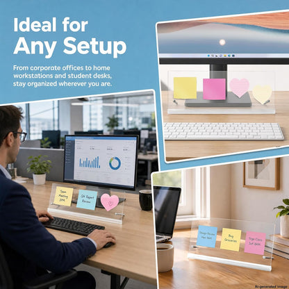 [ ] Monitor Memo Board 14 x 5 in, Monitor Sticky Note Holder for Computer Screen, No-Adhesive Under Monitor Note Organizer, Clear Acrylic for Office Desk