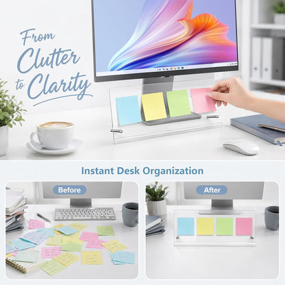 [ ] Monitor Memo Board 14 x 5 in, Monitor Sticky Note Holder for Computer Screen, No-Adhesive Under Monitor Note Organizer, Clear Acrylic for Office Desk