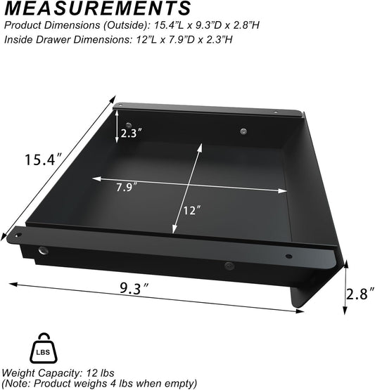 Under Desk Mounted Sliding Drawer with 60 Degree Tilt Panel to Pull Out, 15'' Long & 9'' deep Large Storage Organizer for Sit Stand Workstation