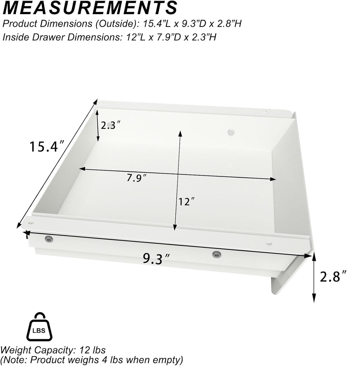 Under Desk Mounted Sliding Drawer with 60 Degree Tilt Panel to Pull Out, 15'' Long & 9'' deep Large Storage Organizer for Sit Stand Workstation