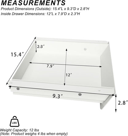 Under Desk Mounted Sliding Drawer with 60 Degree Tilt Panel to Pull Out, 15'' Long & 9'' deep Large Storage Organizer for Sit Stand Workstation