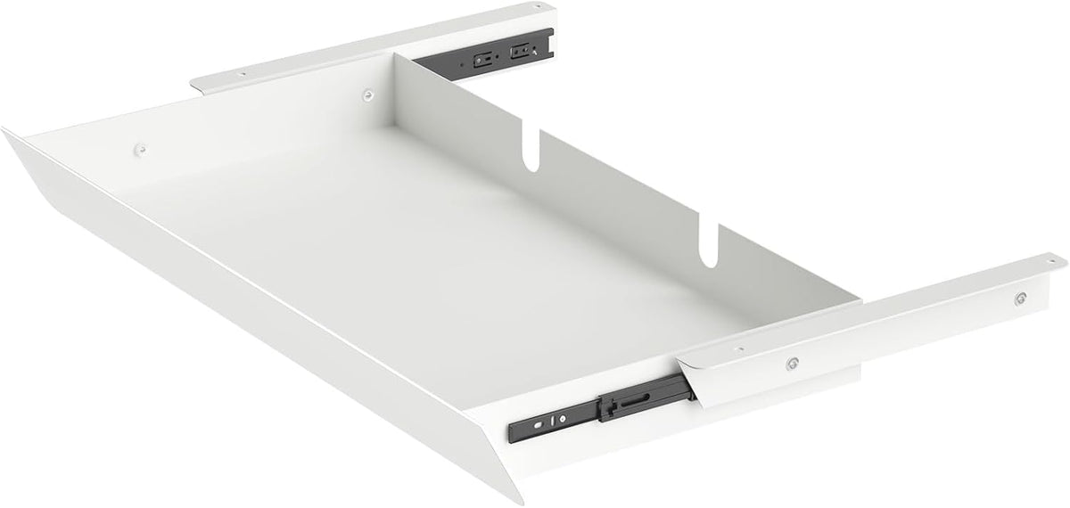 Under Desk Mounted Sliding Drawer with 60 Degree Tilt Panel to Pull Out, 15'' Long & 9'' deep Large Storage Organizer for Sit Stand Workstation