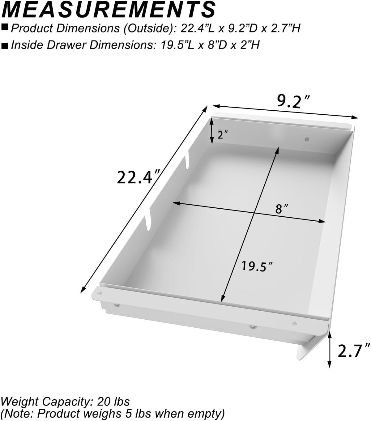 Under Desk Mounted Sliding Drawer with 60 Degree Tilt Panel to Pull Out, 15'' Long & 9'' deep Large Storage Organizer for Sit Stand Workstation