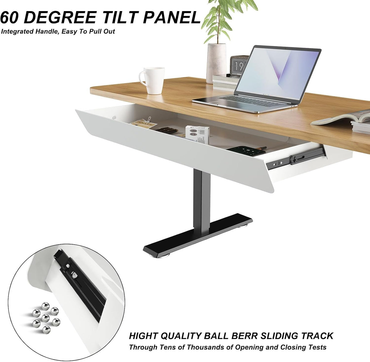 Under Desk Mounted Sliding Drawer with 60 Degree Tilt Panel to Pull Out, 15'' Long & 9'' deep Large Storage Organizer for Sit Stand Workstation
