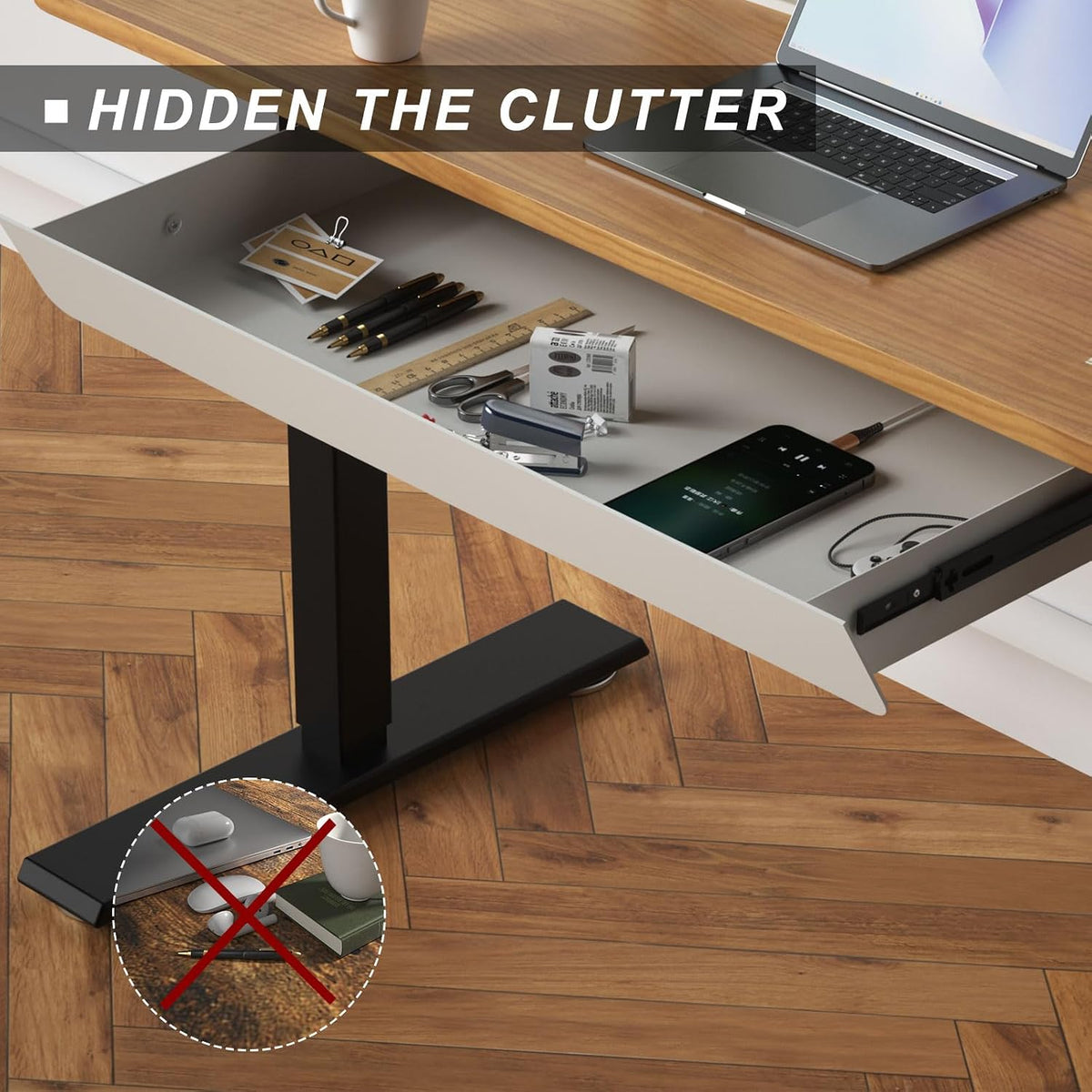 Under Desk Mounted Sliding Drawer with 60 Degree Tilt Panel to Pull Out, 15'' Long & 9'' deep Large Storage Organizer for Sit Stand Workstation